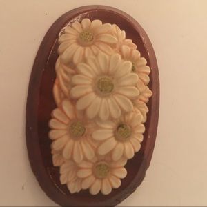 Vintage brooch carved wood
